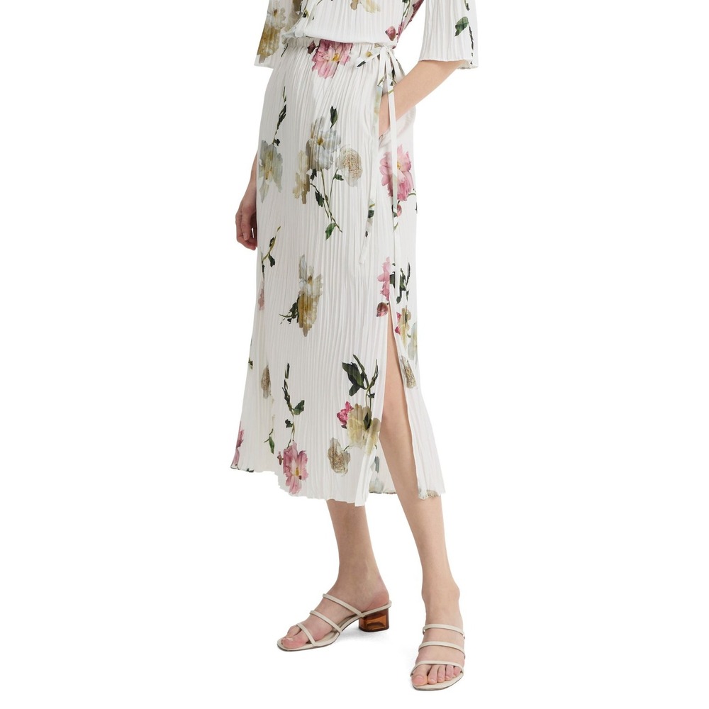 Vince Wilted Pleated Peony Plissé Drawstring Midi Skirt Sz M Floral Side Slit